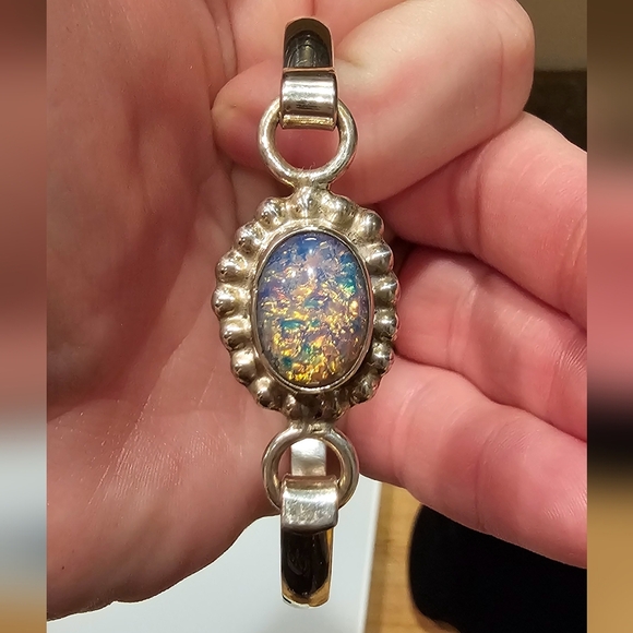 Vintage Sterling Taxco Foil Opal Bracelet - Picture 6 of 6